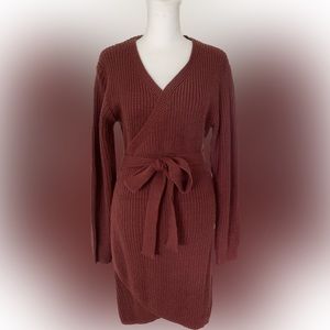 red sweater wrap dress Long Sleeve Red Dress - Wrap Dress - Wrap Sweater Dress